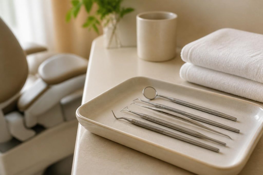 Professional dental care detail with refined clinical styling.